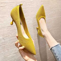 Women Pumps Summer Comfortable Triangle Heeled Party Shoes Stiletto Sexy Single Shoes Flying Woven Mesh Breathable Women Shoes 230807