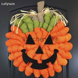 Party Decoration Lofytain Halloween Pumpkin Wreath Burlaps-o-Wreath Halloween Matching Pendant Door Hanger porch decoration x0905