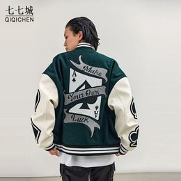 Men's Jackets Playing Card Embroidery Varsity Jacket Men Spring Autumn Hip Hop Streetwear College Baseball Jackets Harajuku Bomber Coat Unisex 230905