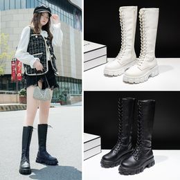 Chunky Platform Punk Boots Women Thick Bottom Knee High Boots Woman Autumn Winter Fashion PU Leather Motorcycle Botas Mujer For Girls Party Shoes Plus Size