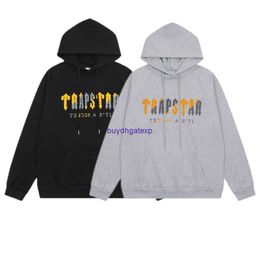 Sl1x Men and Women Hoodie Sweatshirt Trendy Trapstar Yellow Grey Towel Embroidered Couple Loose Relaxed Hooded