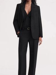 Women's Two Piece Pants 2023 Autumn Zipper Long For Office Lady Wool Blends Set Women Single Breasted Loose Black Blazer Coat