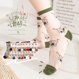 Women Socks 1pair Sexy Lace Mesh Fishnet Mixed Fibre Transparent Stretch Elasticity Ankle Net Yarn Thin Cool Printed