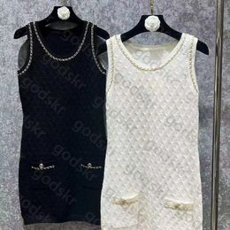 Luxury Knit Print Women Dresses Fashion Brand Sleeveless Dress Chain Loose Skirt Sexy High Waisted Dress