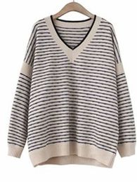 Womens Sweaters Korean Version of The Sweater Contrast Casual Striped Knit Vneck Lazy Style Knitwear Trend Y2k 230904