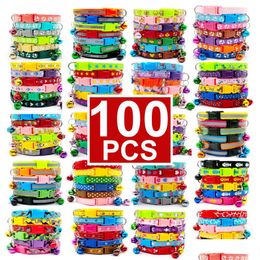 Dog Collars Leashes Wholesale 100 X Collar With Bell For Adjustable Pet Product Accessories Buckles Id Tag Cat Paw Puppy 1020 Drop Del Dhzne