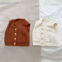 Waistcoat Autumn In Kids Baby Girls Boys Sleeveless V-neck Knitted Top Single-breasted Vest Infant Toddler Retro Outwear 0-3Y 230904