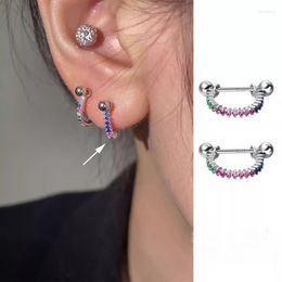 Stud Earrings 925 Silver Needle Colourful Zircon Single Row Heart For Women Elegant Punk Jewellery Gift Eh095