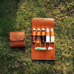 Camp Kitchen Outdoor Spice Bottle Set Portable Folding Leather Waterproof Large Capacity Camping Hiking Bushcraft Picnic BBQ Seasoning Bag 230905