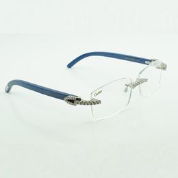 Moissanite Diamond Luxury Fashion wooden glasses 3524015 Natural blue wood legs clear glasses Lenses Free of Shipping