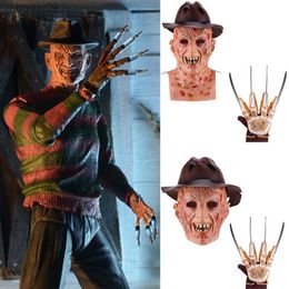 Parti Maskeleri Cadılar Bayramı Kabusu Freddy Krueger Gravewalkemask Lateks Başlık Freddy Aynı Maske Eldivenleri Şapka Bar Dance Cos Rol Oyunu T230905