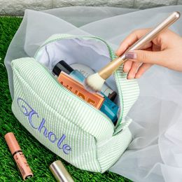 Cosmetic Bags Cases Seersucker tas kosmetik rias untuk wanita perlengkapan mandi perjalanan jinjing portabel Shpe persegi penyimpanan kecil 230905