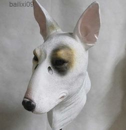 Party Masks Bull Terrier Mask - Halloween Costume Latex Animal Dog Mask T230905
