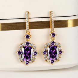 Stud Earrings Cute Female Purple Red Blue Luxury White Crystal Drop Yellow Gold Colour Wedding For Women