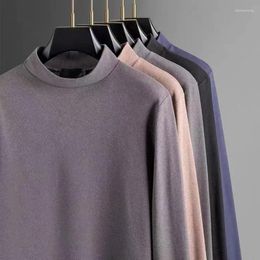 Men's Sweaters Half-high Collar Long-sleeved T-shirt Solid Colour Middle Fleece Warm Shirt Versatile For Inner Wear