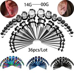 Navel Bell Button Rings 36Pcs/Lot 14G-00G Ear Gauges Stretching Kit Tapers Plugs Eyelets Stainless Steel Tapers and Plugs Expander Set Body Piercings 230905