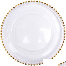 Dishes Plates 2021 Stocked 13Inch Round Clear Sier/Gold Glass Beaded Charger Pates Plate For Table Decoration Dh9488 Drop Delivery Hom Dhyps