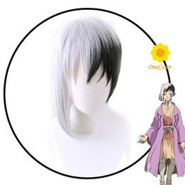 Cosplay Wigs Anime Dr.Stone Asagiri Gen Cosplay Wig Short Black and White Wig Heat-resistant Fibre Hair Wig Cap Party Men 230904