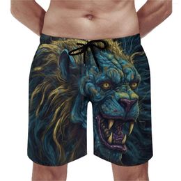 Men's Shorts Board Lion Funny Beach Trunks High Detail Zombie Portraits Fast Dry Running Surf Quality Short Pants