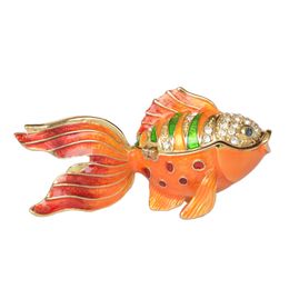 Decorative Objects Figurines Marine Life Golden Fish Trinket Jewelry Box Enameled Nautical Decor Collectibles Gift for Lovers 230904