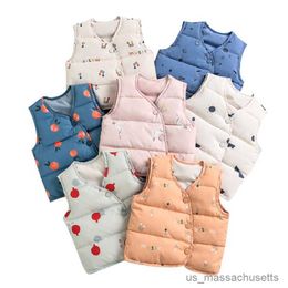 Down Coat Autumn Winter Baby Down Vests for Girls Boys Clothes Print Kids Cardigan Coats Warm Infant Vest-Jacket Toddler Clothing R230905