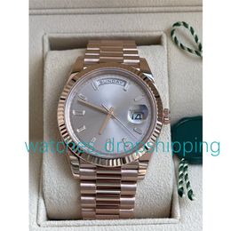 Mens Watches 41mm Rose Gold DayDate Lens Time Scale Fluted Bezel ST9 Automatic Mechanical Movement Stainless Steel Sapphire Glass 229L