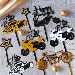 Other Event Party Supplies Bike Motocycle Cycle Racing Shape Happy Birthday Acrylic Cake Topper for Cool Decoration Baking 230905