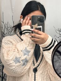 Womens Sweaters Women Autumn Vneck Knitted Sweater Tay Warm Lor Star Embroidered Swif T Beige Holiday Cardigan Female Fashion Winter 230904
