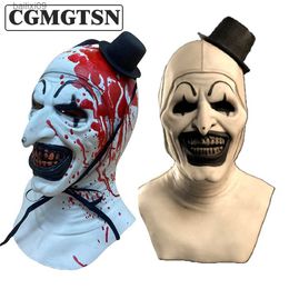 Party Masks CGMGTSN Horror Terrifier Art The Clown Mask Cosplay Creepy Bloody Demon Evil Joker Hat Latex Helmet Halloween Party Props T230905