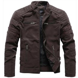 Men's Leather Faux Winter Fleece Jacket Men Stand Collar Washed Retro Motorcycle Jackets Jaqueta Masculino Mens Coats 4XL Clothing 230904