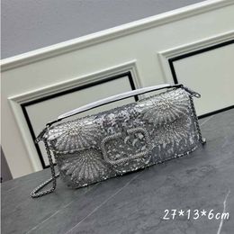 10A Mini embroidered handbag Luxury woman designer bag with Chain Crystal decoration Shoulder bag Metallic Leather trim purse Magnetic button switch Clutch bag