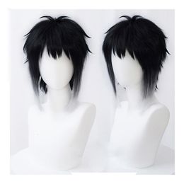 Cosplay Wigs Bungo Bungou Stray Dogs Ryunosuke Akutagawa Short Black With White Wig Heat Resistant Hair Cosplay Costume Wigs Wig Cap 230904