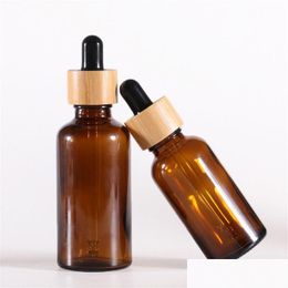Packing Bottles Wholesale Amber Glass Dropper Bottle With Bamboo Lids Essential Oils Sample Vials For Per Cosmetic Liquids 15Ml 20Ml Ot6Ob