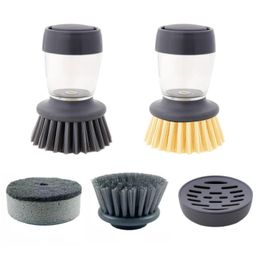 Mops Steel Dish Scrubber Soap Dispensing Brush Storage Set Scouring Pad Pot Metal Sponge Household Kitchen 230906
