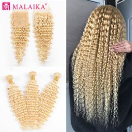 Synthetic Wigs Malaika bundel 613 tenun rambut ombak dalam 30 inci dengan penutup 4X4 3 4 manusia keriting wig depan 230905