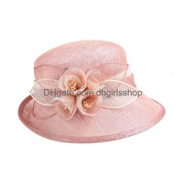 Wide Brim Hats Bucket Women Deby Race Chic Fascinator Cocktail Cloche Hat Party Asymmetric Fedora Bride Headwear Lady Church Sinamay T Dhfao