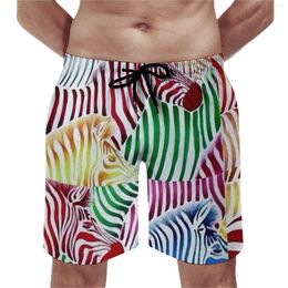 Men's Shorts Colourful Zebra Gym Summer Texture Wild Animal Surfing Beach Short Pants Quick Drying Funny Custom Plus Size Trunks