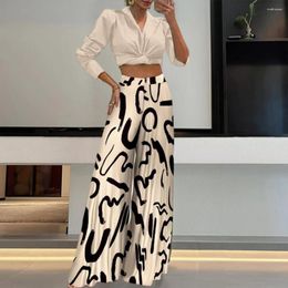 Women's Two Piece Pants Chic Full Length Spring Crop Top Trousers Set Long Sleeves Office Lady Summer Keep Fabulous