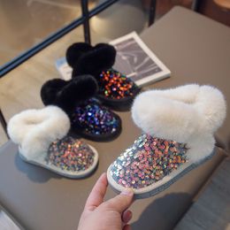 Boots Winter Baby Snow Boots Toddlers Girls Fur Shoes 1-9y Children Fashion Warm Booties Bling Plush Flats Kids Outdoor 230905