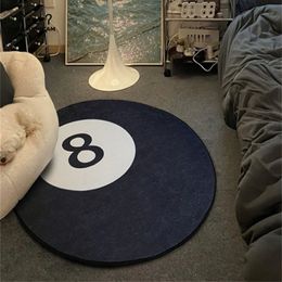 Carpets Simulation Billiards 8 Ball Rug Round Soft Chair Pad Antislip Bath Floor Mat Kids Bedroom Black Carpet Doormat Area Rugs 230906