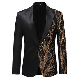 Mens Gold Sequins Slim Fit Black Balzer Hip Hop Stage Singers Prom Dress Suit Jacket Party Male Jackets217D