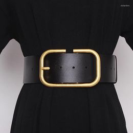 Belts Women's Fashion Gold Buckle Genuine Leather Corset Female Cummerbund Coat Waistband Dress Decration Wide Belt J022