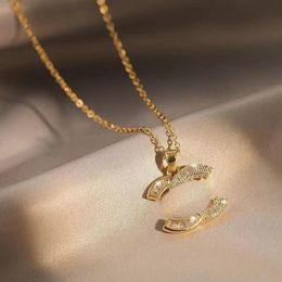 Women Luxury Designer Brand Double Letter Pendant Necklaces Chain 18K Gold Plated Crysatl Rhinestone Sweater Newklace for Wedding Jewerlry Accessories 2024 AA+