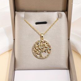 Pendant Necklaces Women's Fashion Necklace Round Set With Diamonds Tree Of Life Personality Lady's Birthday Gift Wedding Jewellery