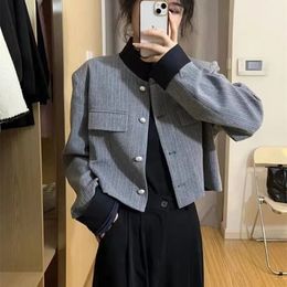 Women's Wool Blends Vintage Tweed Jackets Women Patchwork Crop Short Coat Korean Elegant Single Breasted Blazer Casual All Match Outerwear Tops 230905