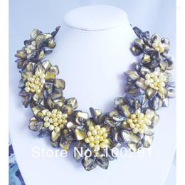 Choker !! Brown Shell Yellow Pearl Wrap Flower Necklace African Wedding Jewelry 20"