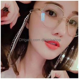 Eyeglasses Chains Ins Ch Three Links Glasses Hanging Chain Pearls Decoration Metal Lock Sunglasses Link 2 Colours 10Pcs/Lot Drop Delive Dhd30