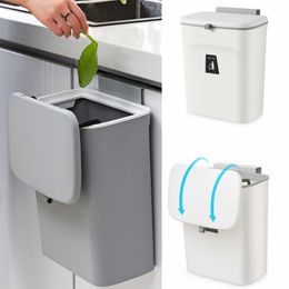 Waste Bins Hanging Trash Can with Lid Large Capacity Kitchen Recycling Garbage Basket Cabinet Door Bathroom Wall Mounted Bin Dustbin 230906