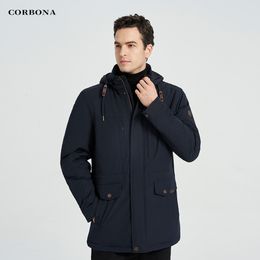 Mens Jackets CORBONA Men Winter Jacket Autumn Oversized Warm Windproof Coat Army Blue Business Windbreaker DetachableHat Long Parka 230905