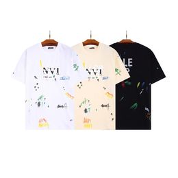 Mens and women t shirt 100% cotton hand-painted ink splash graffiti letters loose short sleeved round neck tees shirts oversized a267e